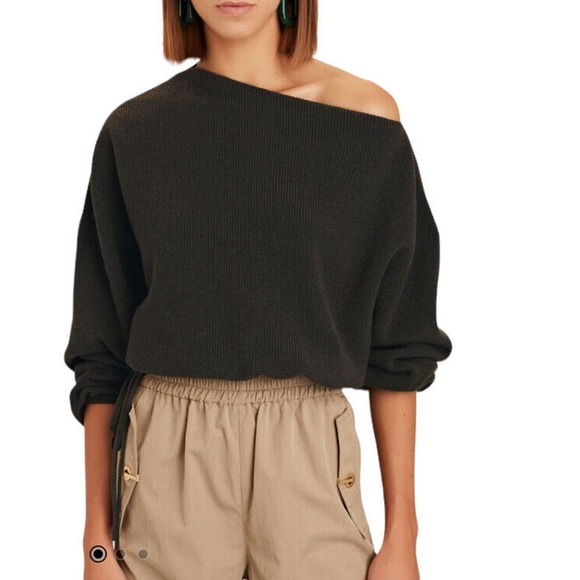 The Sei Tops - THE Sei Off The Shoulder Poet Sweater Top Size Large Wool Cashmere Blend Black